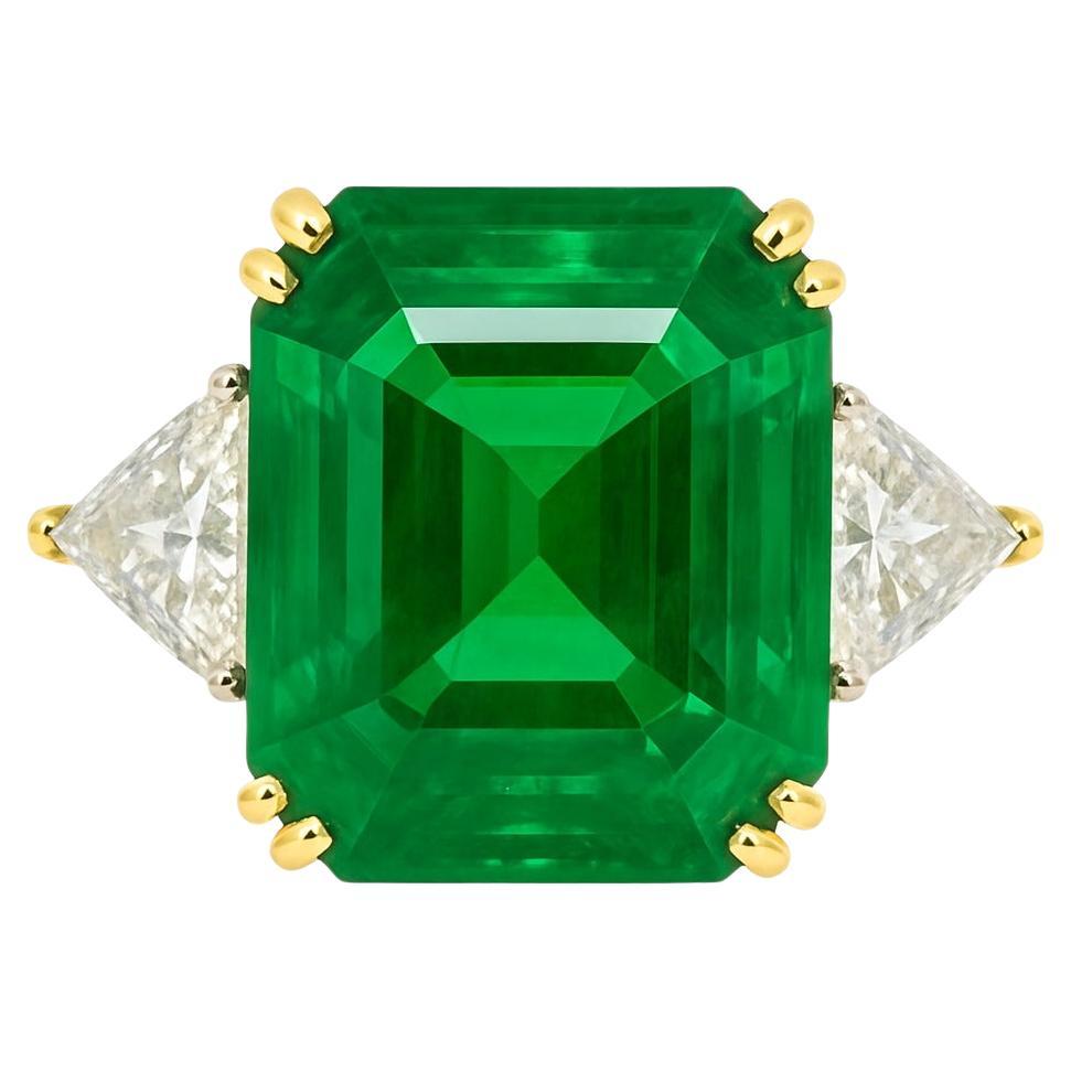 GIA zertifiziert 4,12 Karat Smaragd Grün Smaragd Diamant Platin Ring im Angebot
