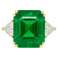 GIA zertifiziert 4,12 Karat Smaragd Grün Smaragd Diamant Platin Ring