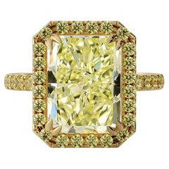 Bague de fiançailles Halo certifié GIA 4.12 Carat Fancy Yellow Radiant Cut Diamond