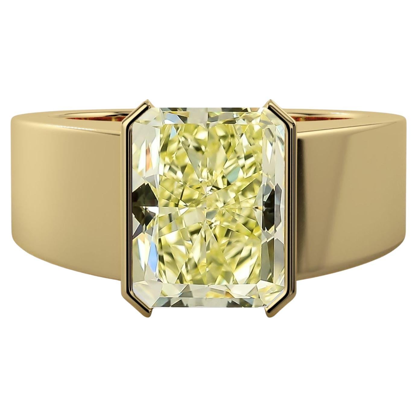 GIA Certified 4.12 Carat Fancy Yellow Radiant Cut Diamond Solitaire Unisex Ring