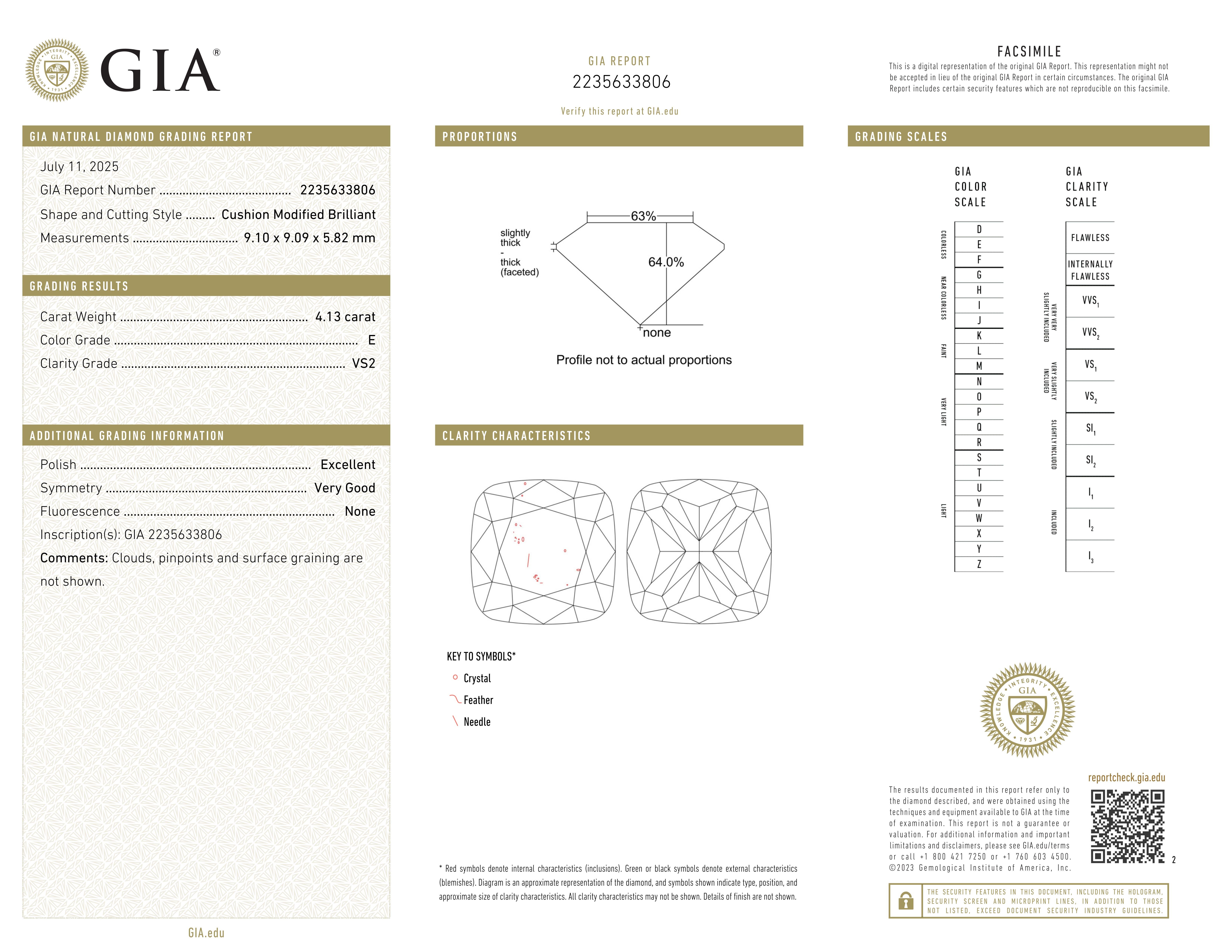 Bague à diamant brillant coussin de 4.13 carats certifiée par la GIA Unisexe en vente