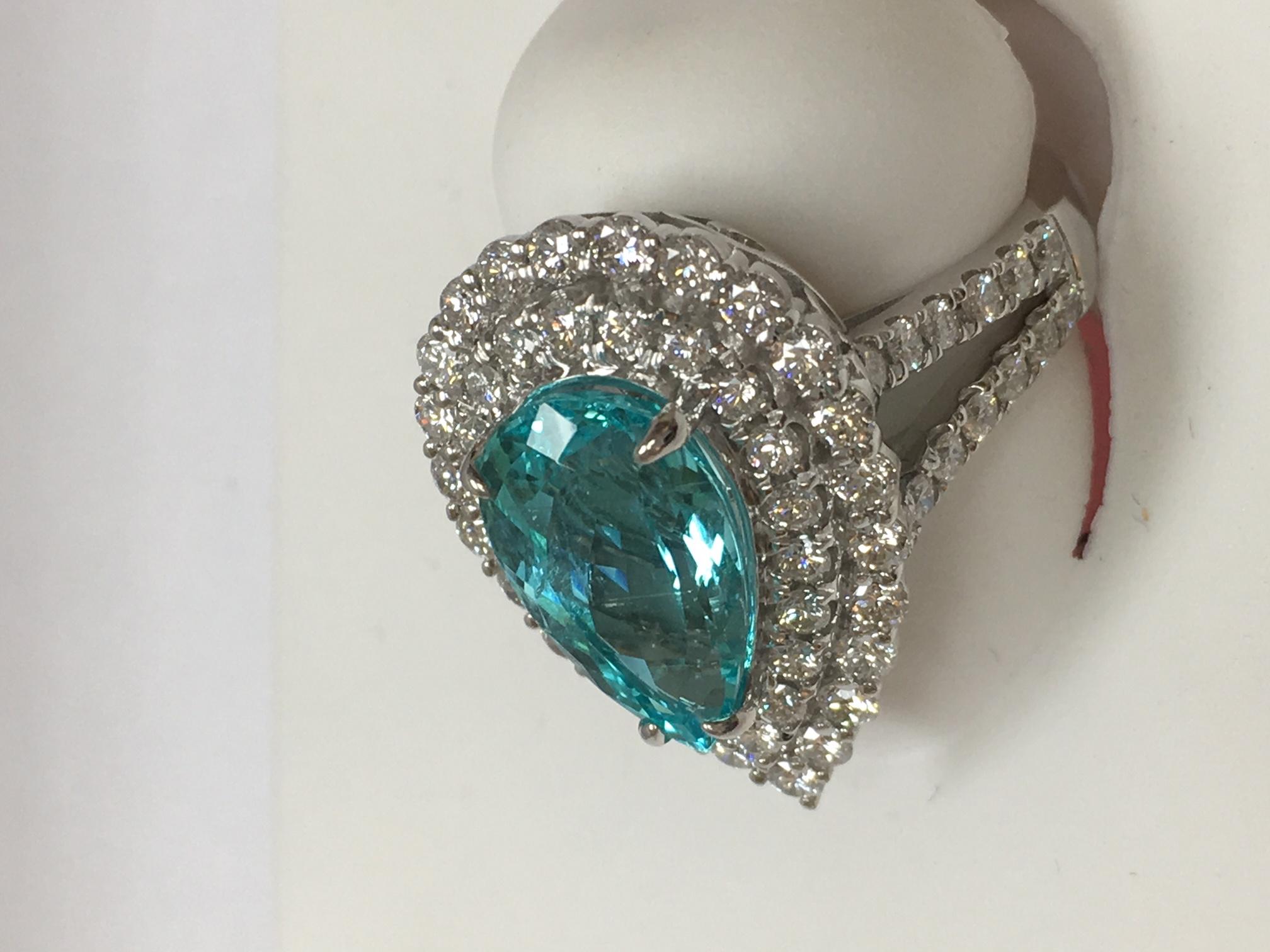 GIA Certified 4.13 Carat Paraiba Tourmaline Diamond Halo Ring In New Condition In Trumbull, CT
