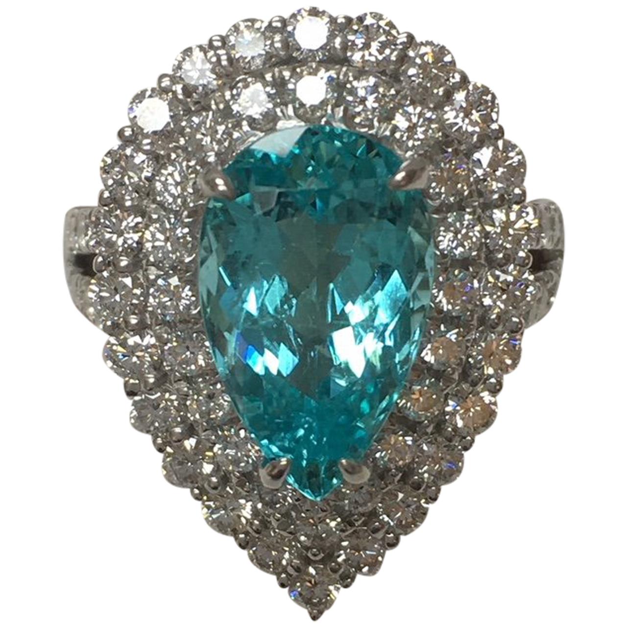 GIA Certified 4.13 Carat Paraiba Tourmaline Diamond Halo Ring