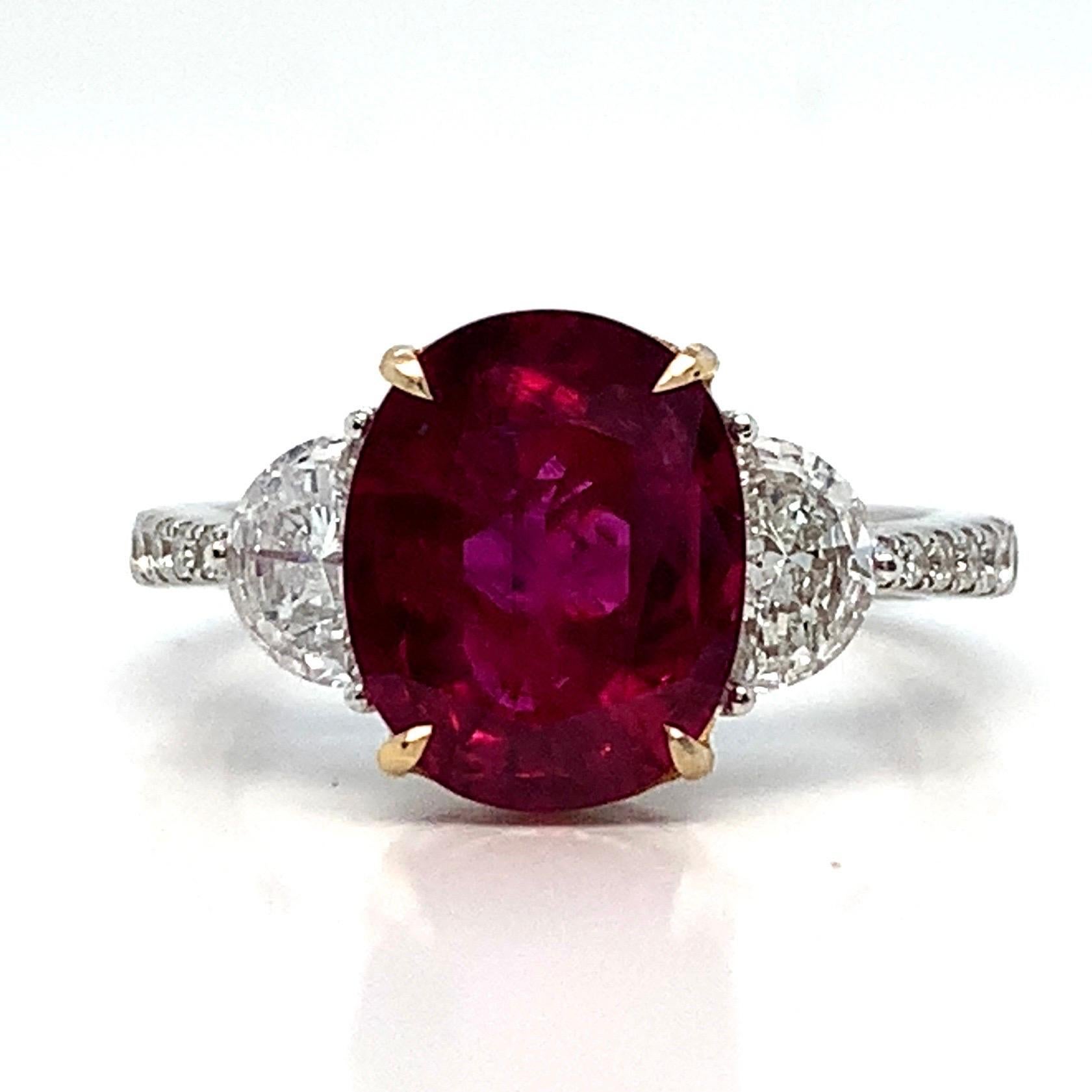 GIA Certified 4.13 Carat Thai Heated Ruby and Diamond Engagement Ring In New Condition For Sale In Bangkok, TH