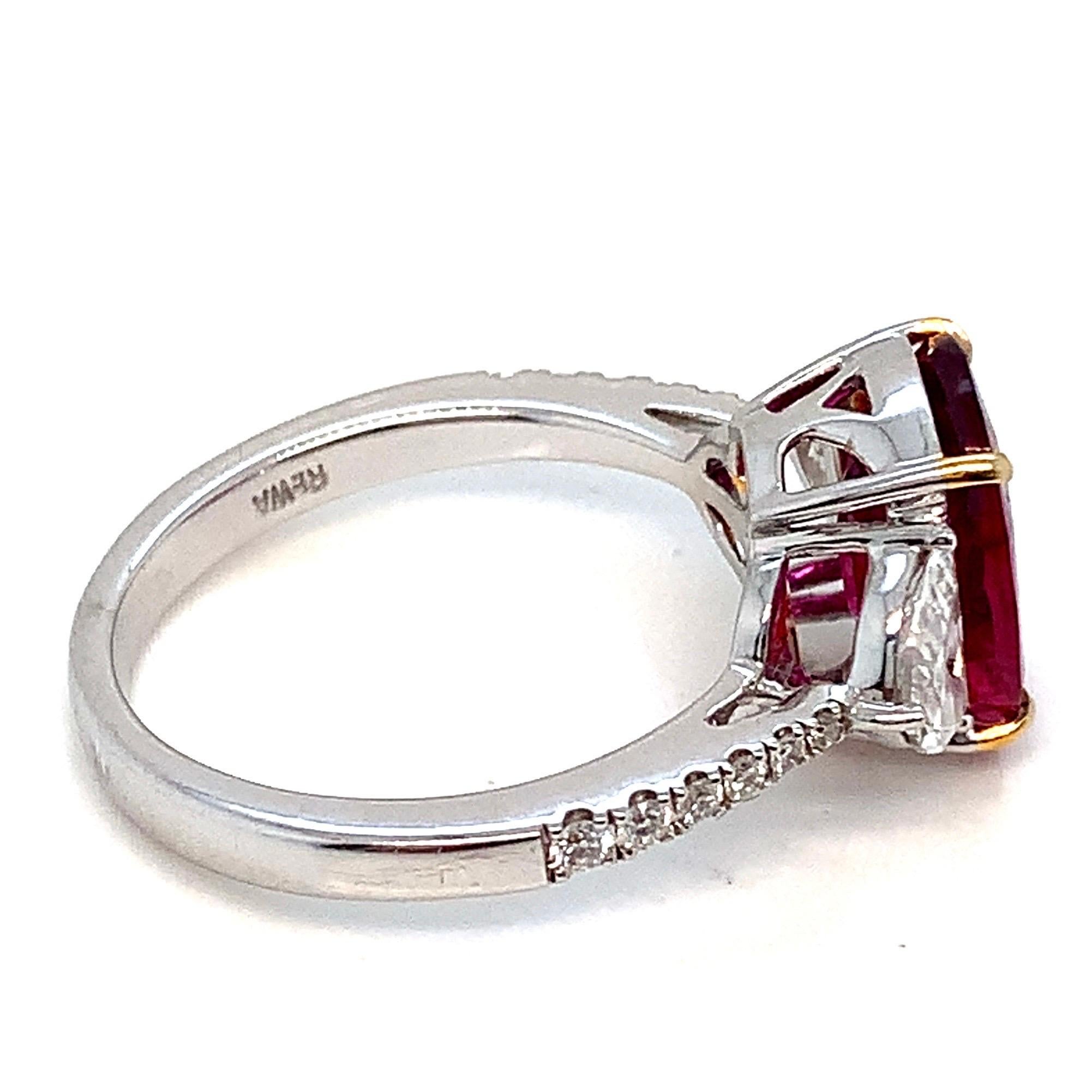 GIA Certified 4.13 Carat Thai Heated Ruby and Diamond Engagement Ring For Sale 2