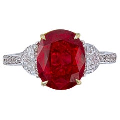 GIA Certified 4.13 Carat Thai Heated Ruby and Diamond Engagement Ring