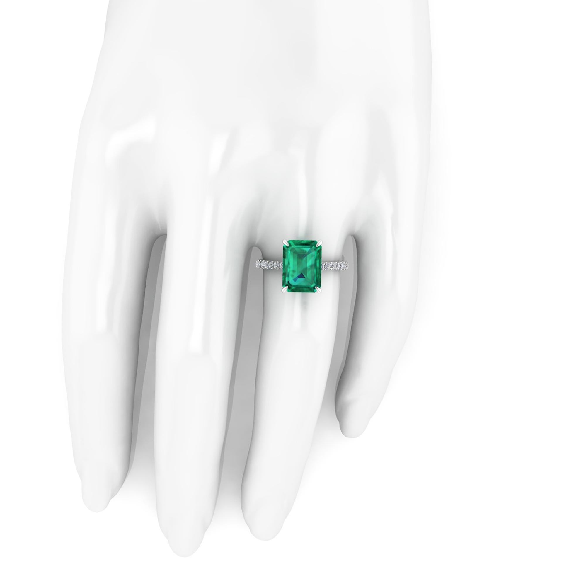 Emerald Cut GIA Certified 3.13 Carat Emerald and Diamond Platinum Ring