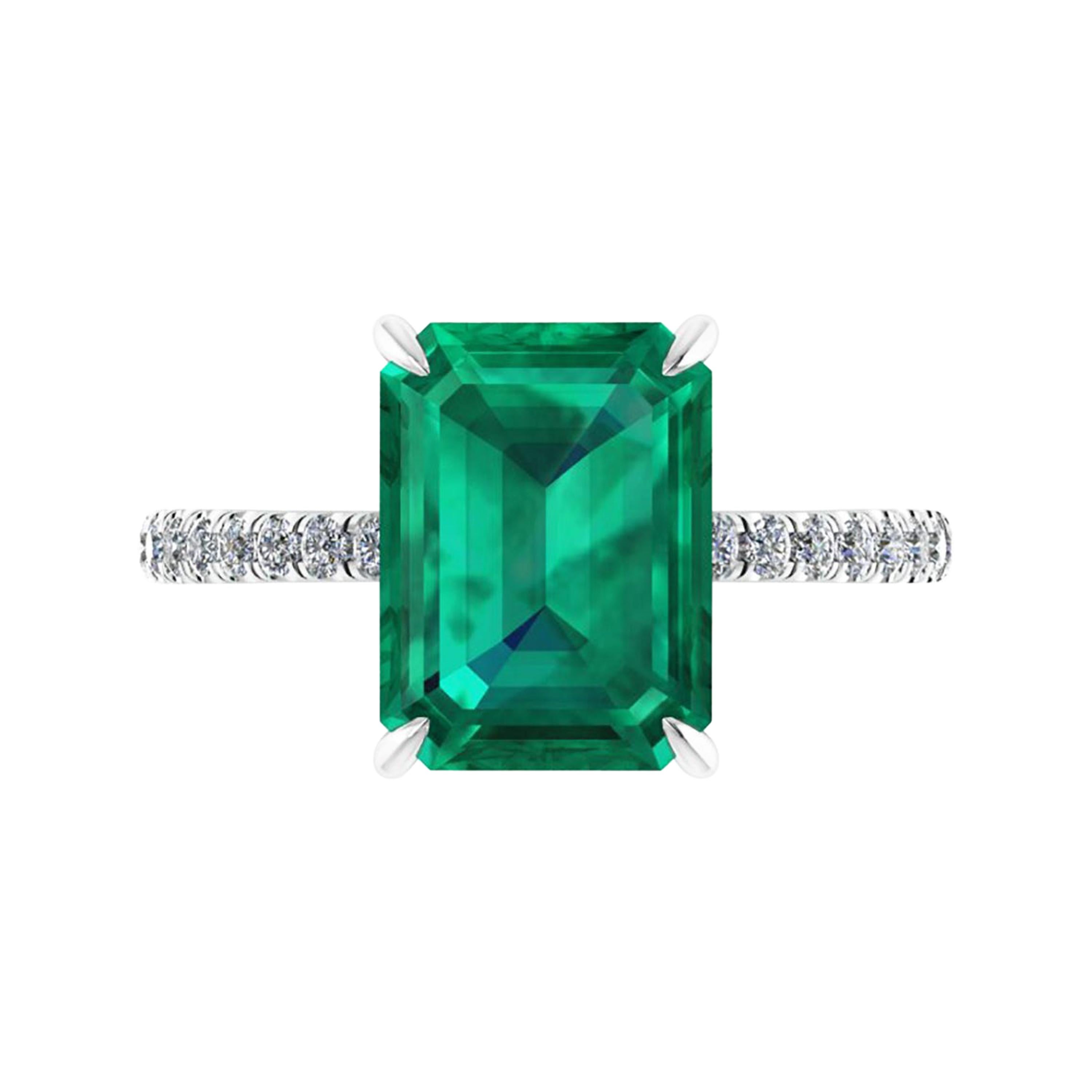 GIA Certified 3.13 Carat Emerald and Diamond Platinum Ring