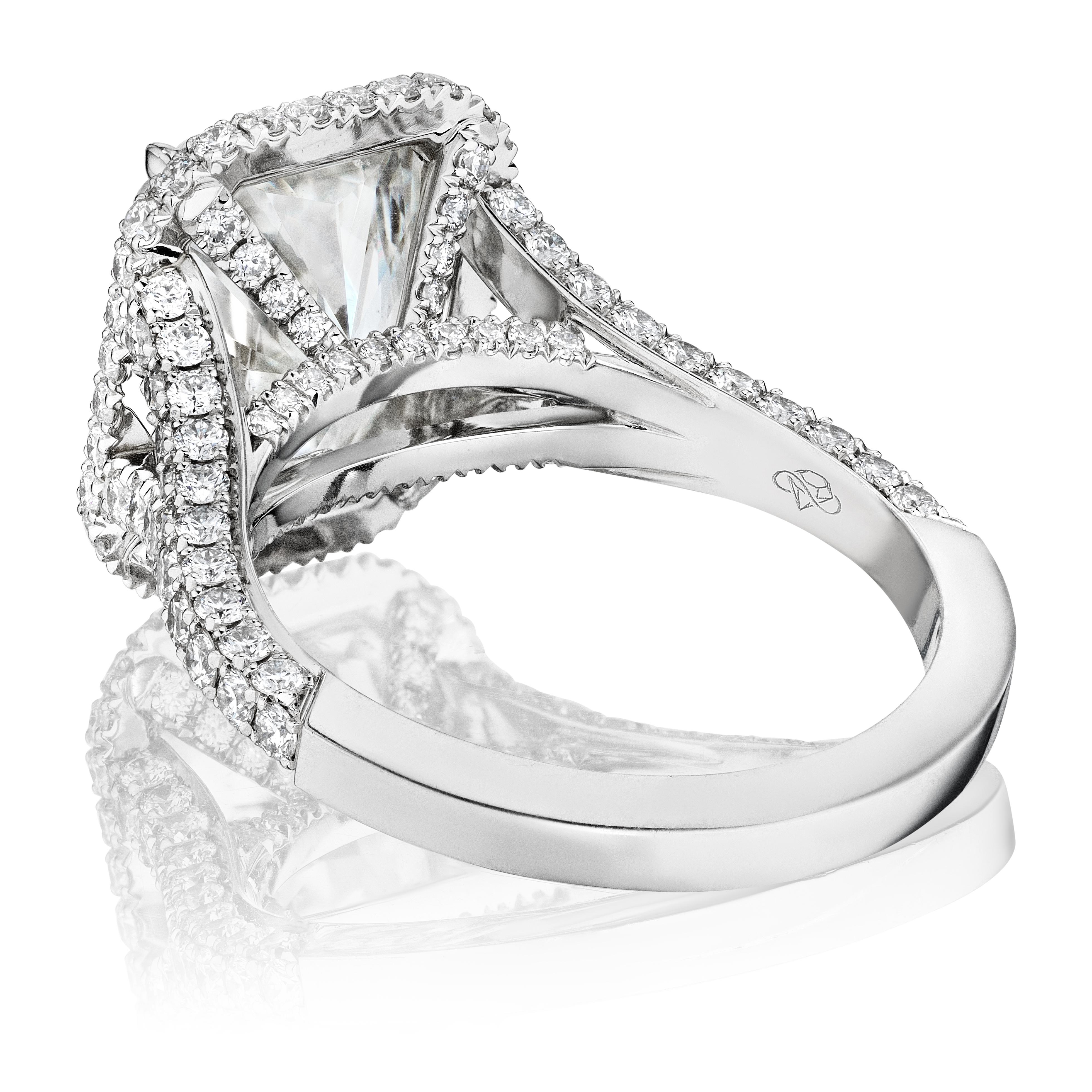 Modern GIA Certified 4.14 Carat F VS2 Radiant Diamond Engagement Ring 