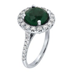 GIA Certified 4.14 Carat Round Green Emerald Halo 14K White Gold Diamond Ring