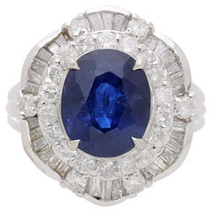 GIA Certified 4.15 Carat Oval Thai Sapphire & Diamond in Platinum Vintage Ring