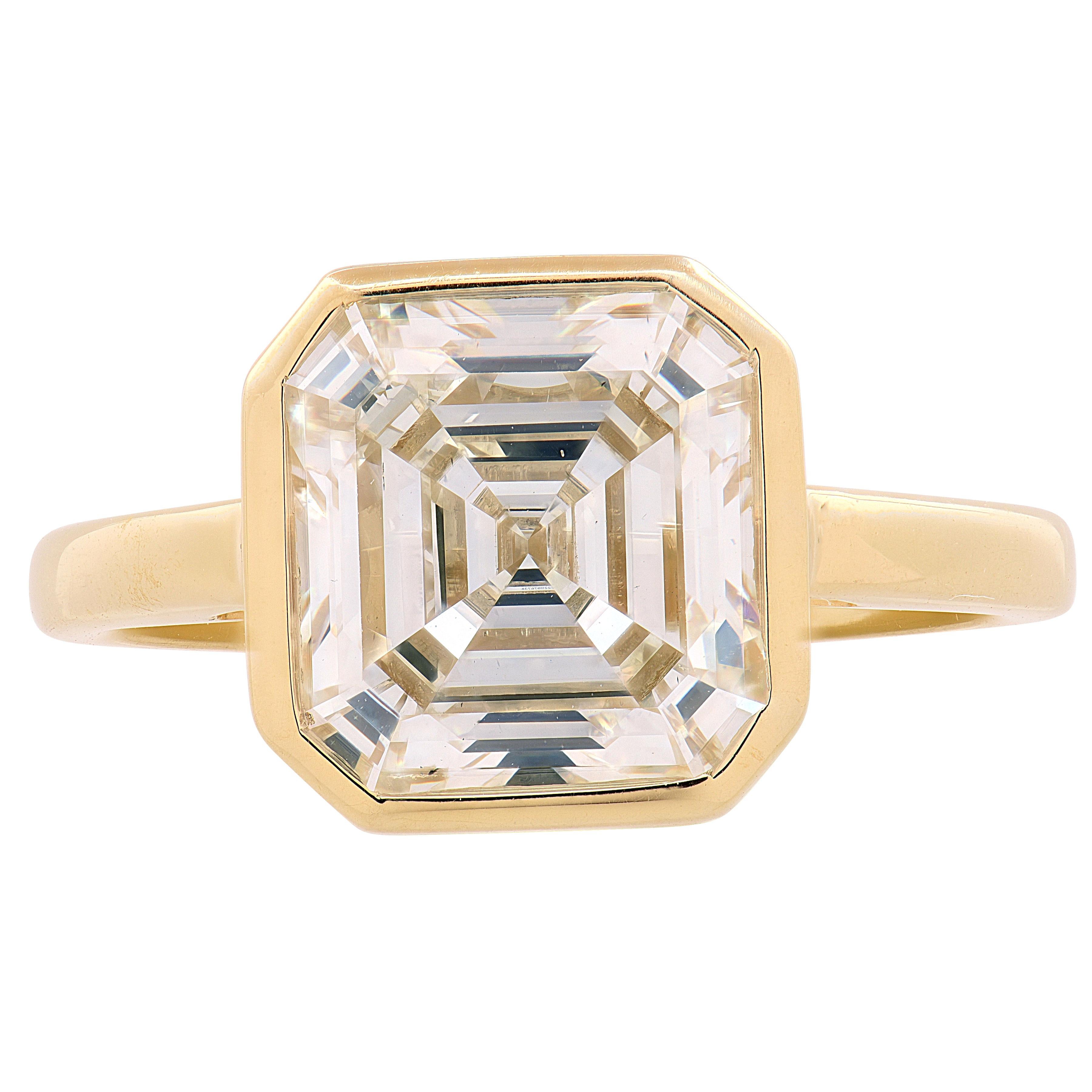 Anillo de compromiso de diamantes cuadrados talla esmeralda de 4,15 quilates certificado por el GIA en Nuevo estado para la venta en West Palm Beach, FL