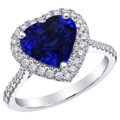 Natural Blue Sapphire Stone 4.16 cts in 18KWG Ring with Diamonds / GIA Report
