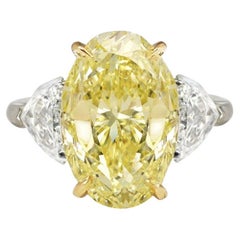 GIA Certified 4.16 Carat Fancy Light Yellow Oval and Half-Moon Diamond Ring