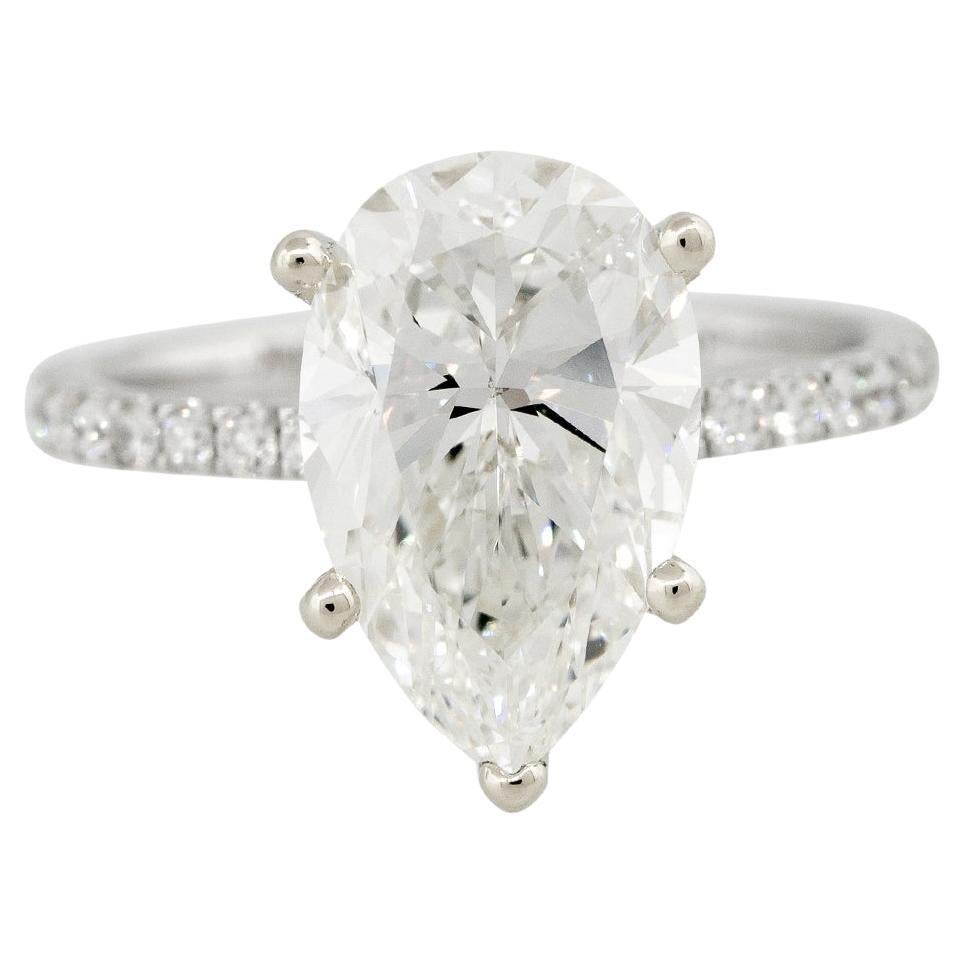 GIA Certified 4.16 Carat Pear Shaped Diamond Engagement Ring 18 Karat in Stock For Sale