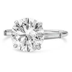 GIA Certified 4.16 Carats Round Brilliant Diamond Three-Stone Engagement Ring