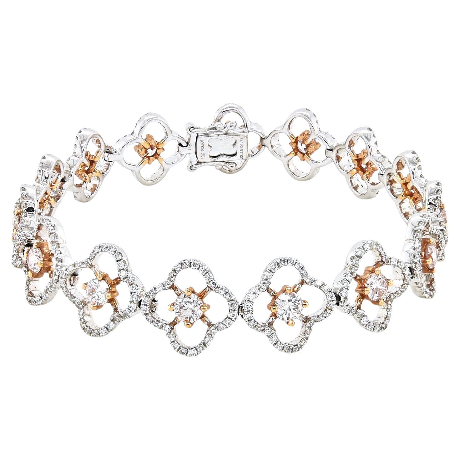 GIA-zertifiziertes Armband aus Roségold mit 4,16 Karat rosa und weißen Diamanten