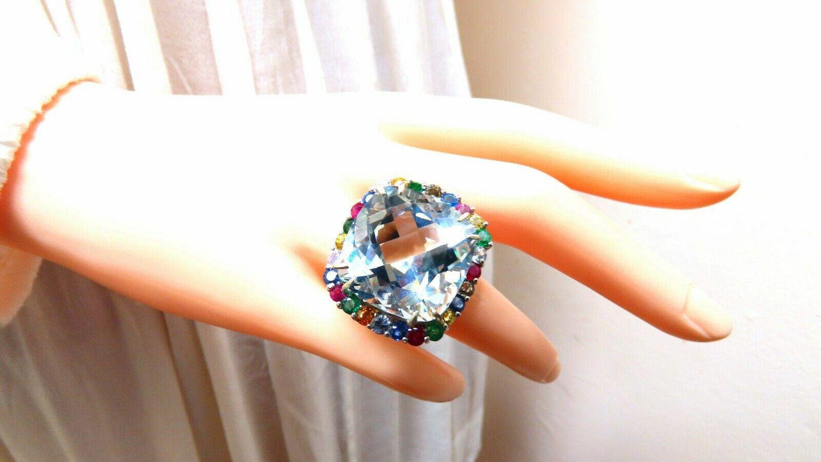 Cushion Cut GIA Certified 41.62ct Natural Aquamarine Diamonds & Color Sapphires Ring 14kt For Sale