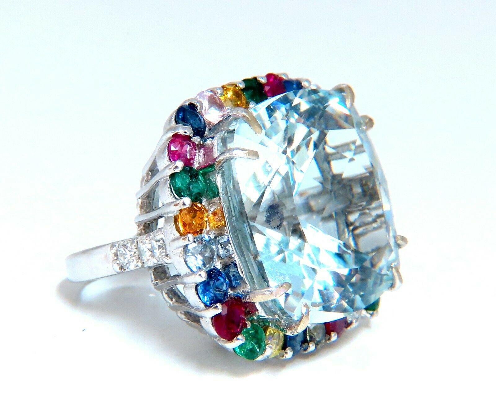 GIA Certified 41.62ct Natural Aquamarine Diamonds & Color Sapphires Ring 14kt In New Condition For Sale In New York, NY