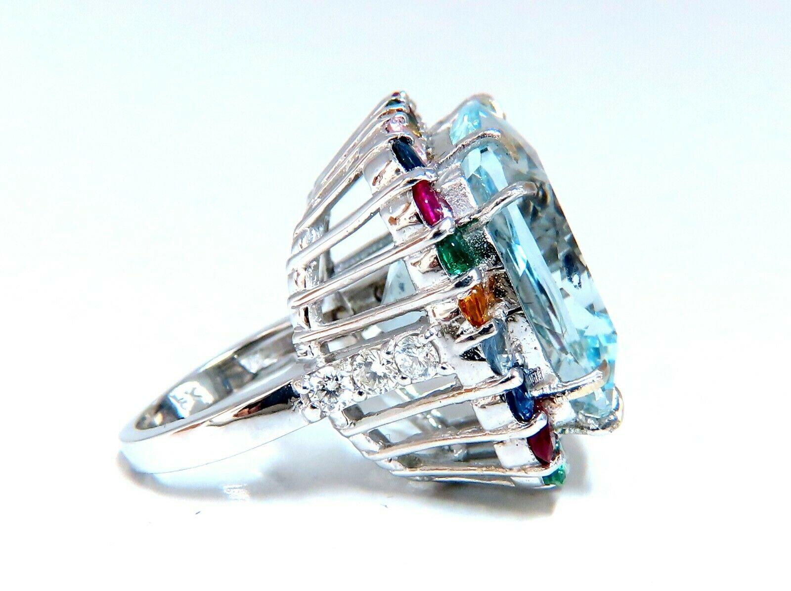 Women's or Men's GIA Certified 41.62ct Natural Aquamarine Diamonds & Color Sapphires Ring 14kt For Sale