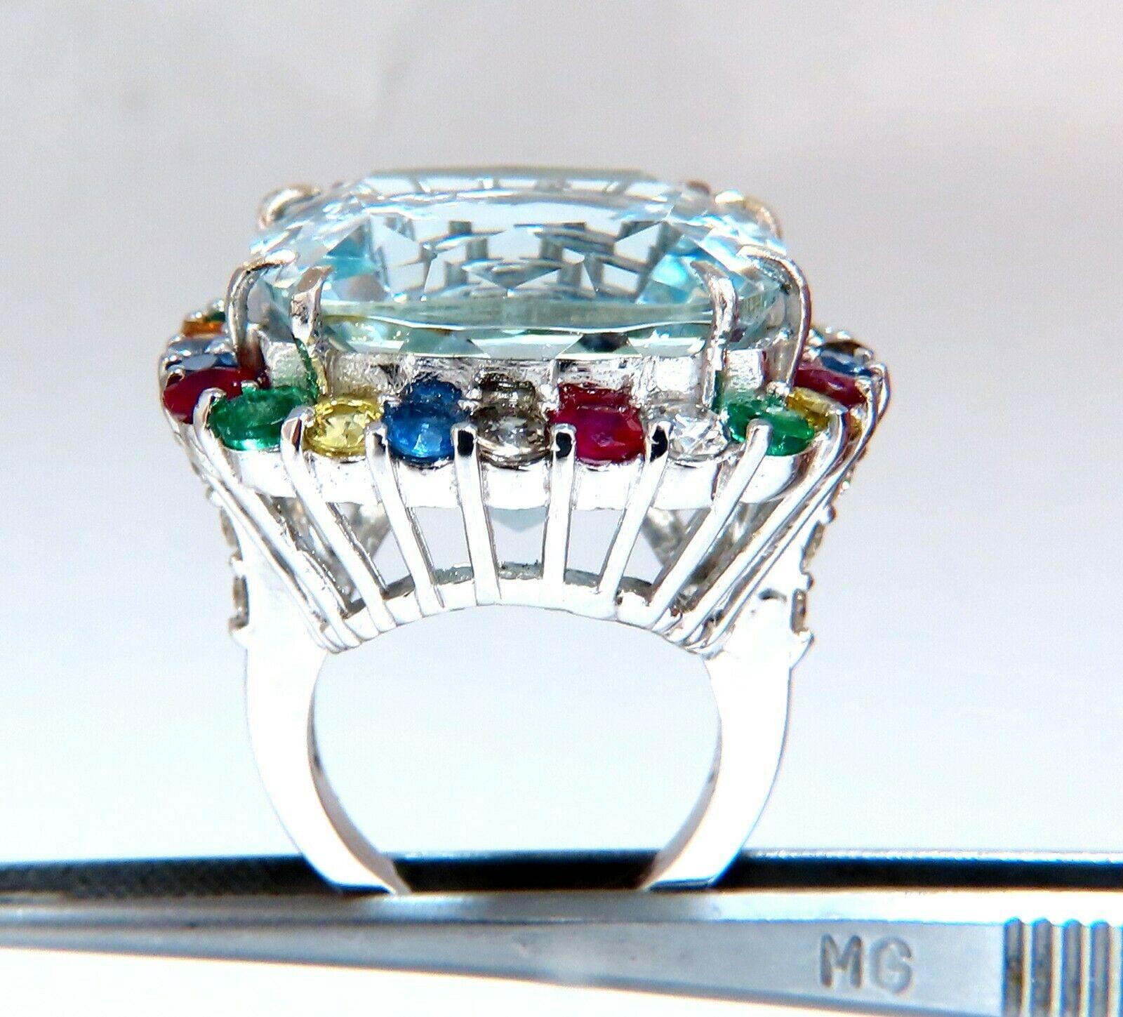GIA Certified 41.62ct Natural Aquamarine Diamonds & Color Sapphires Ring 14kt For Sale 1