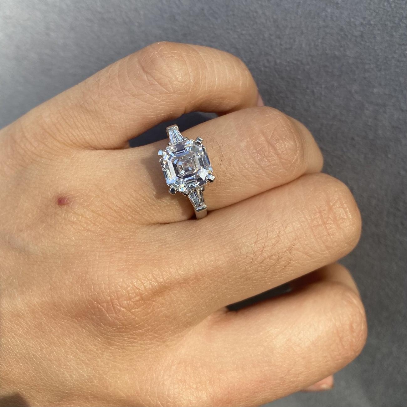 GIA Certified 4.17 Carat Asscher Cut Platinum Diamond Engagement Ring 9