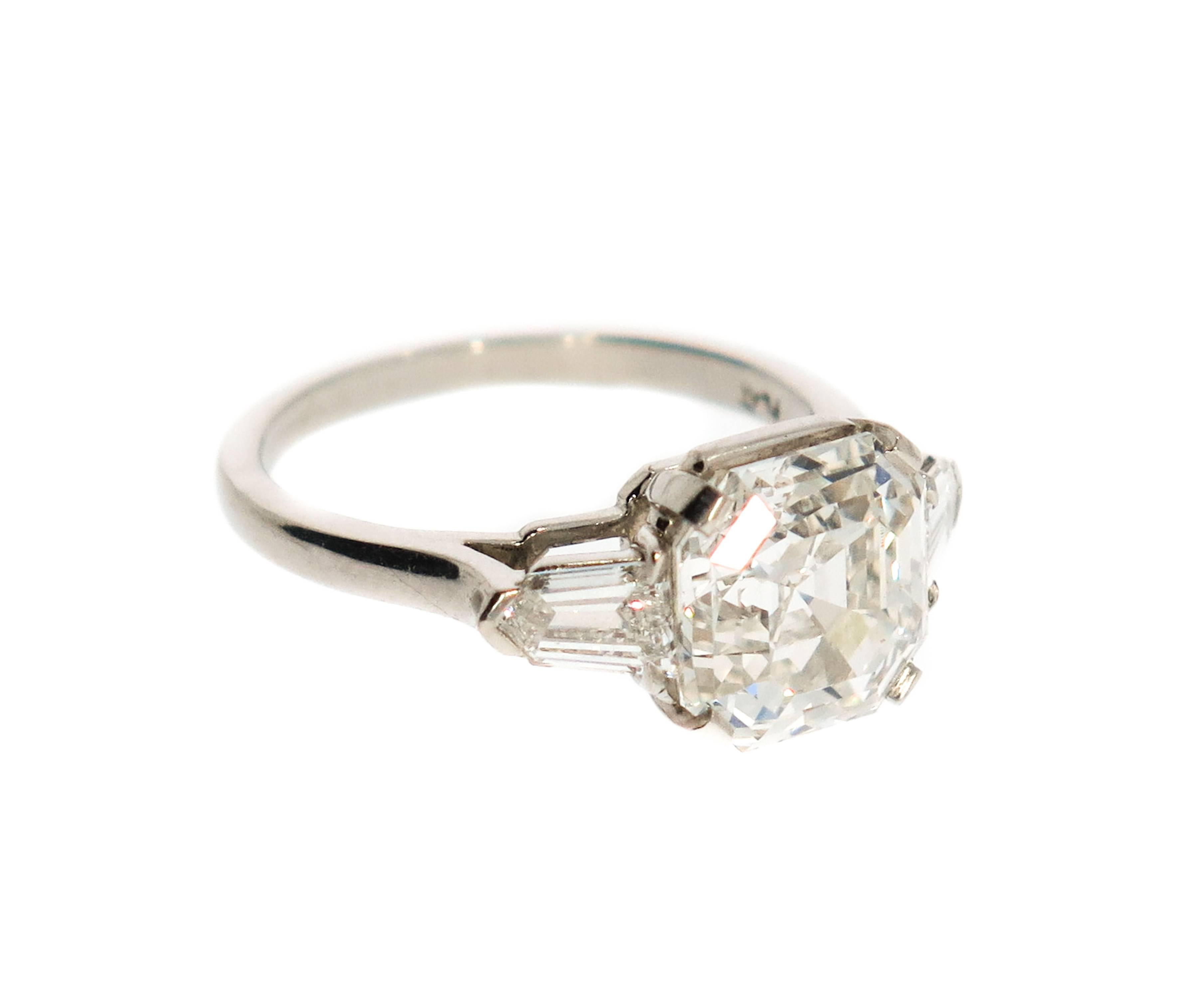 GIA Certified 4.17 Carat Asscher Cut Platinum Diamond Engagement Ring 1