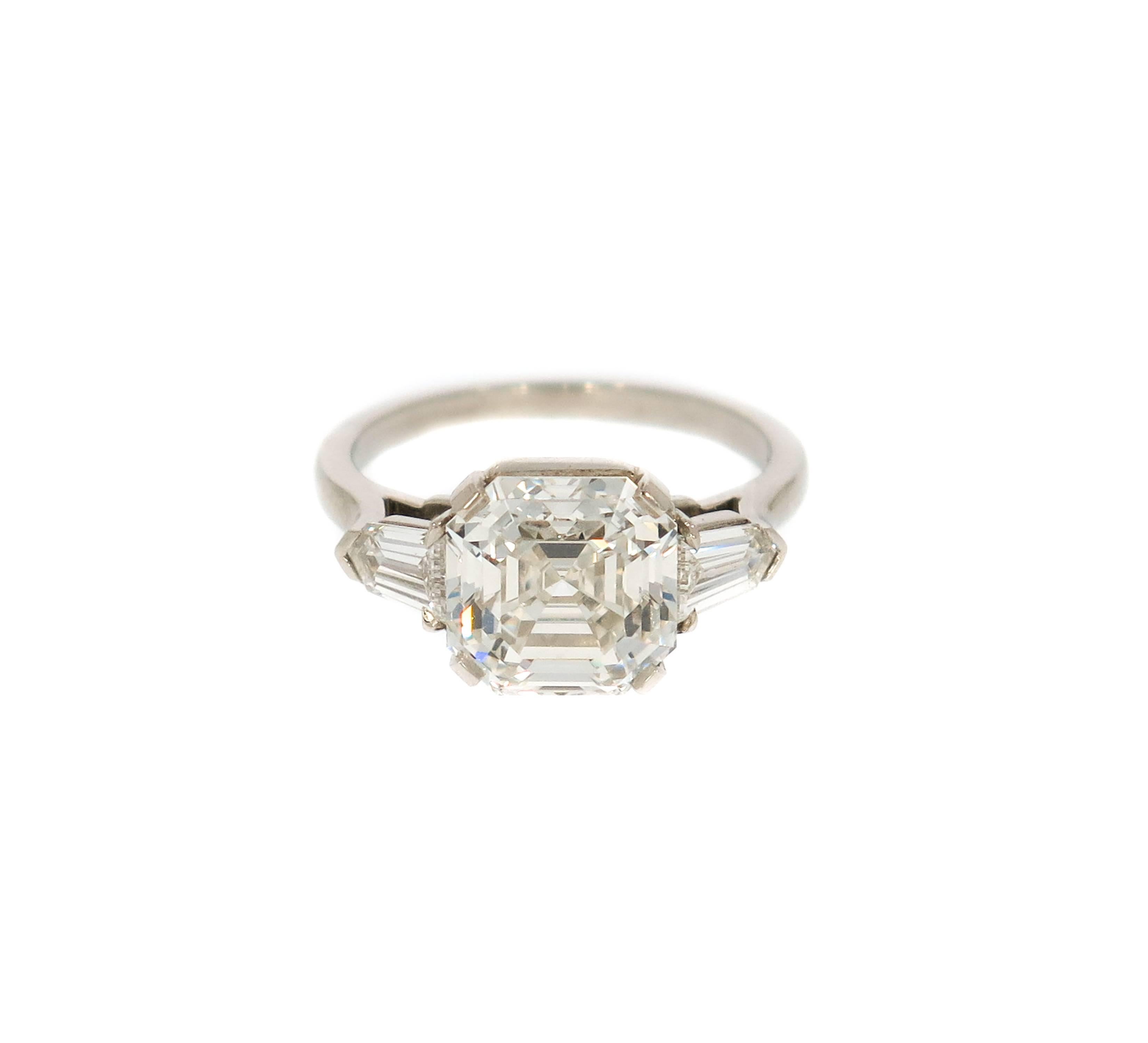 GIA Certified 4.17 Carat Asscher Cut Platinum Diamond Engagement Ring 2