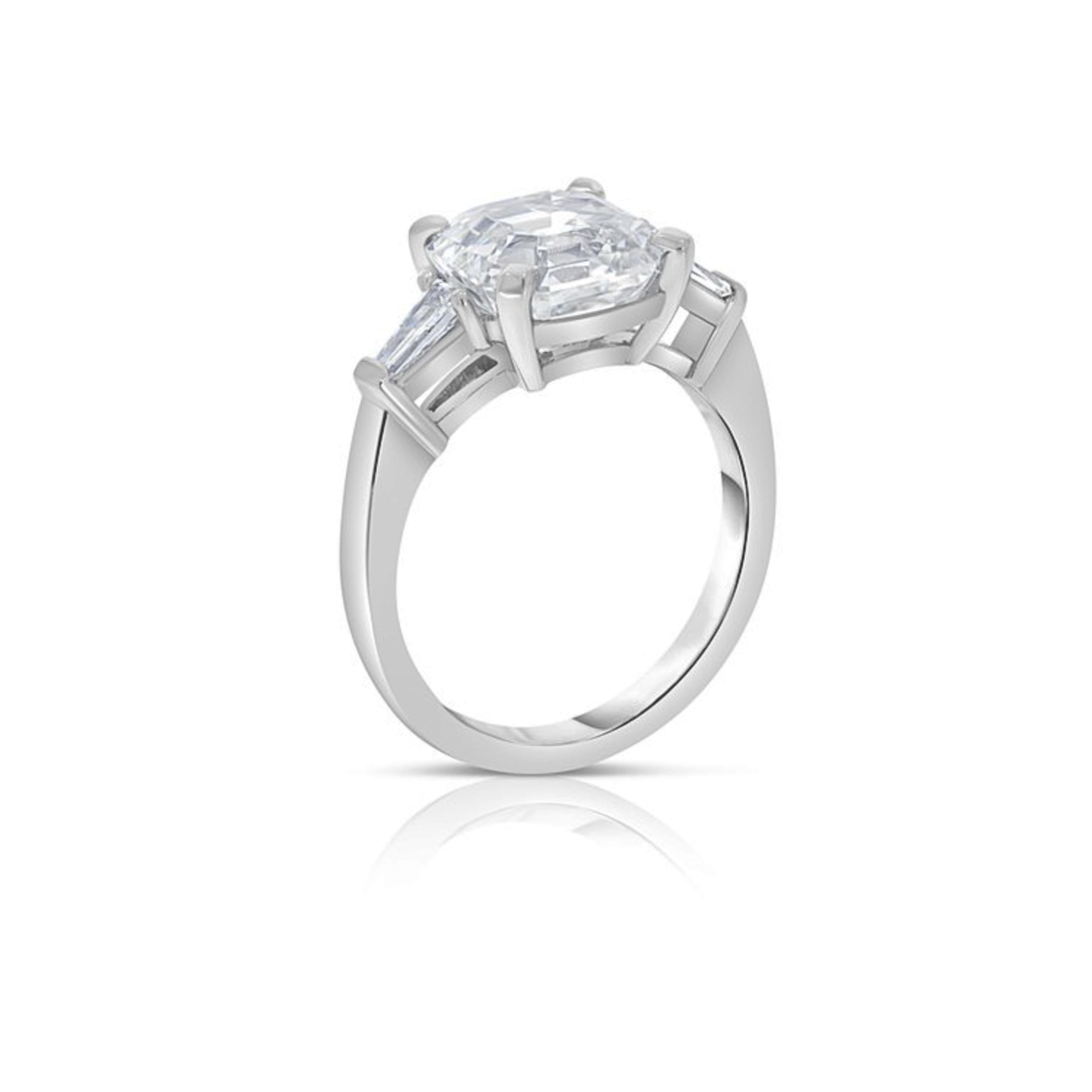 Modern GIA Certified 4.17 Carat Asscher Cut Platinum Diamond Engagement Ring