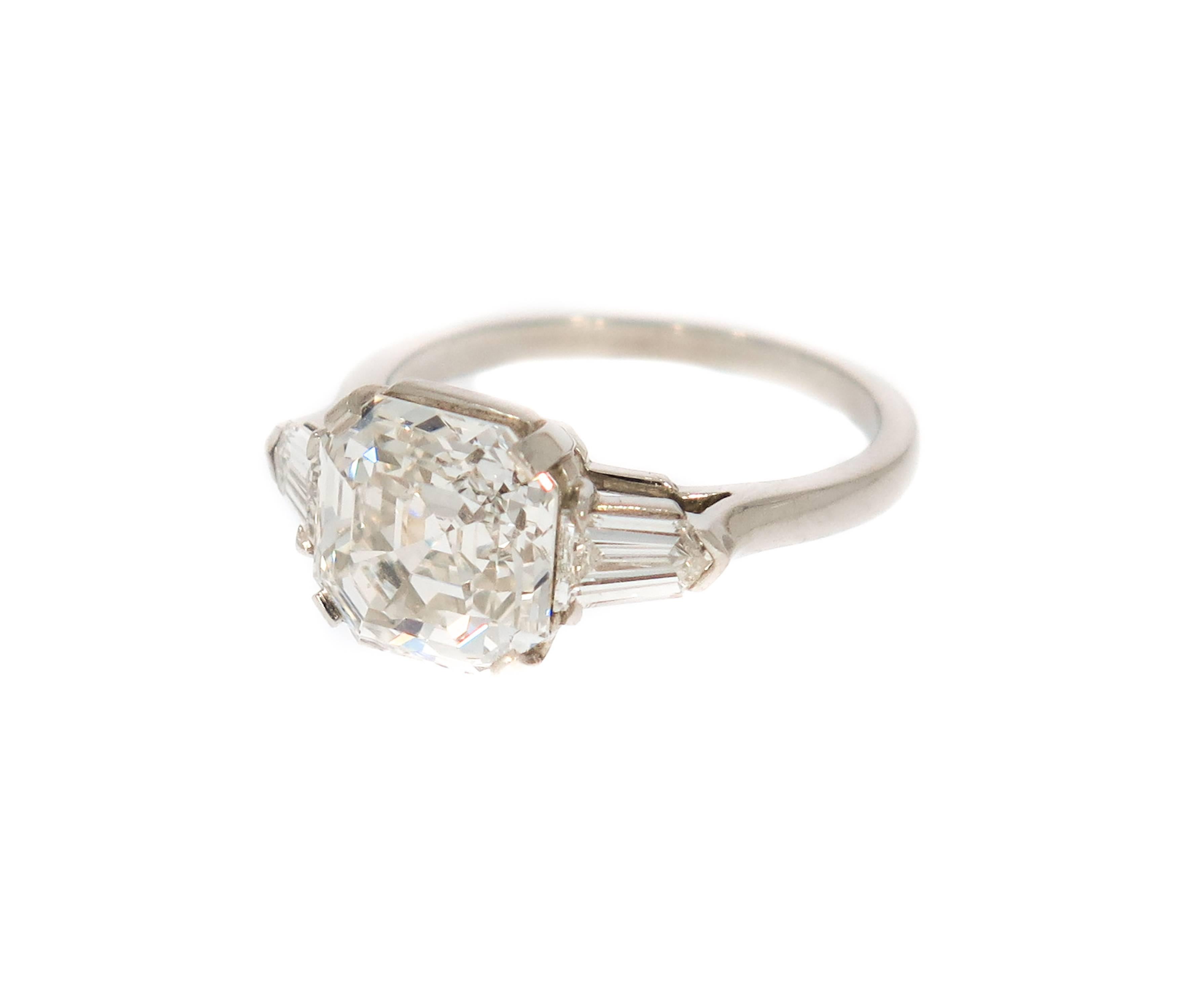 GIA Certified 4.17 Carat Asscher Cut Platinum Diamond Engagement Ring 3