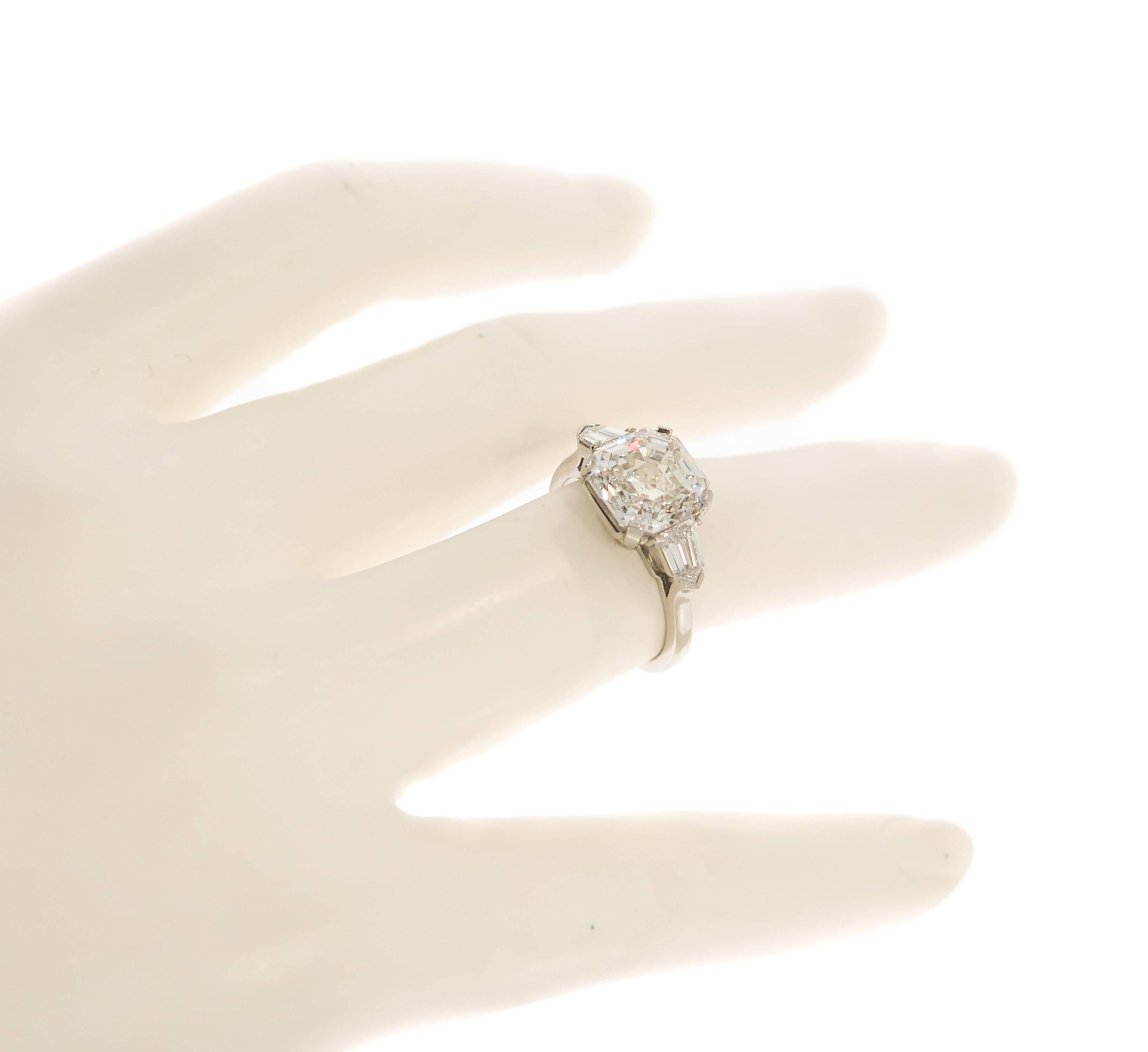 GIA Certified 4.17 Carat Asscher Cut Platinum Diamond Engagement Ring 6