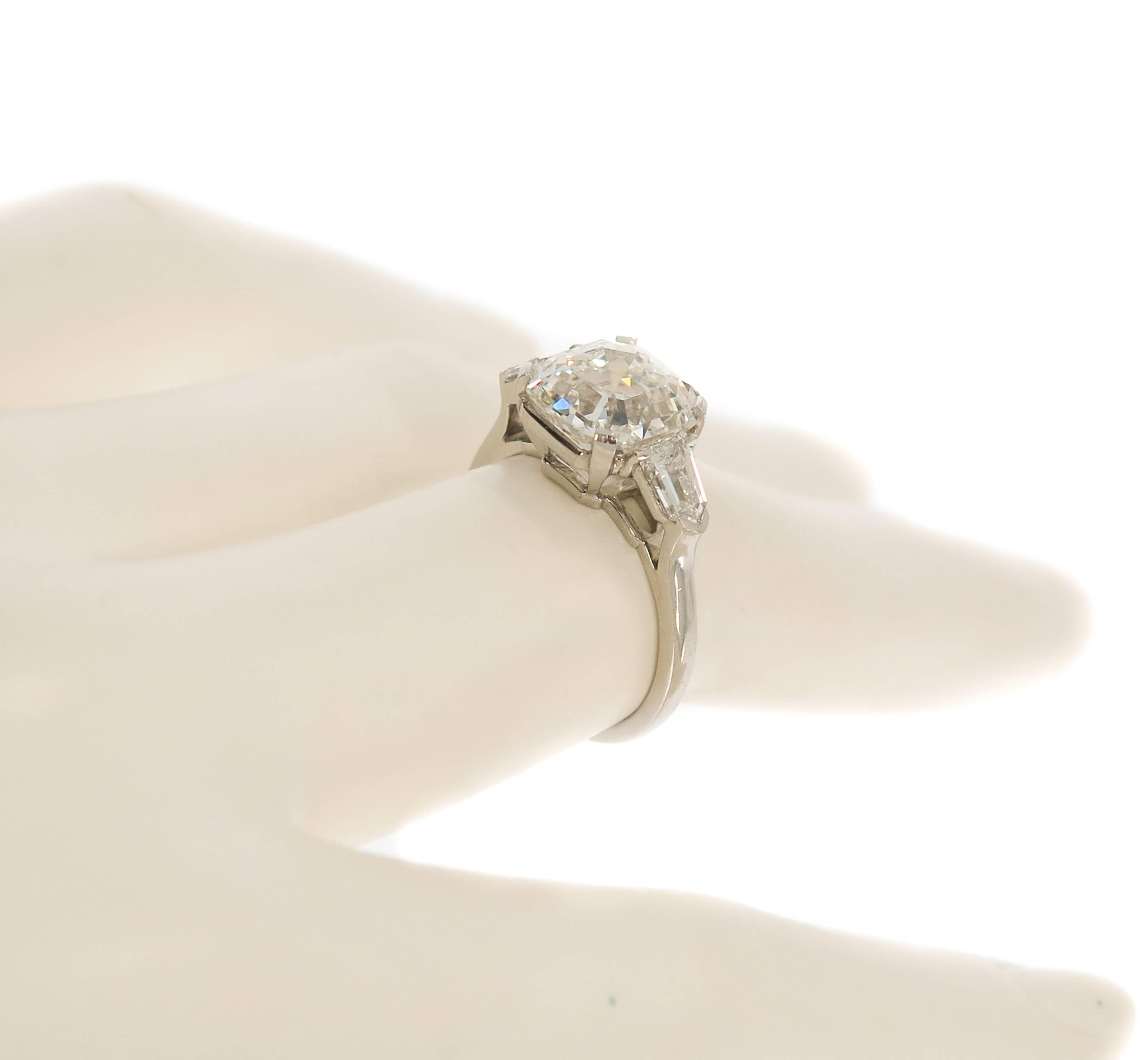 GIA Certified 4.17 Carat Asscher Cut Platinum Diamond Engagement Ring 7