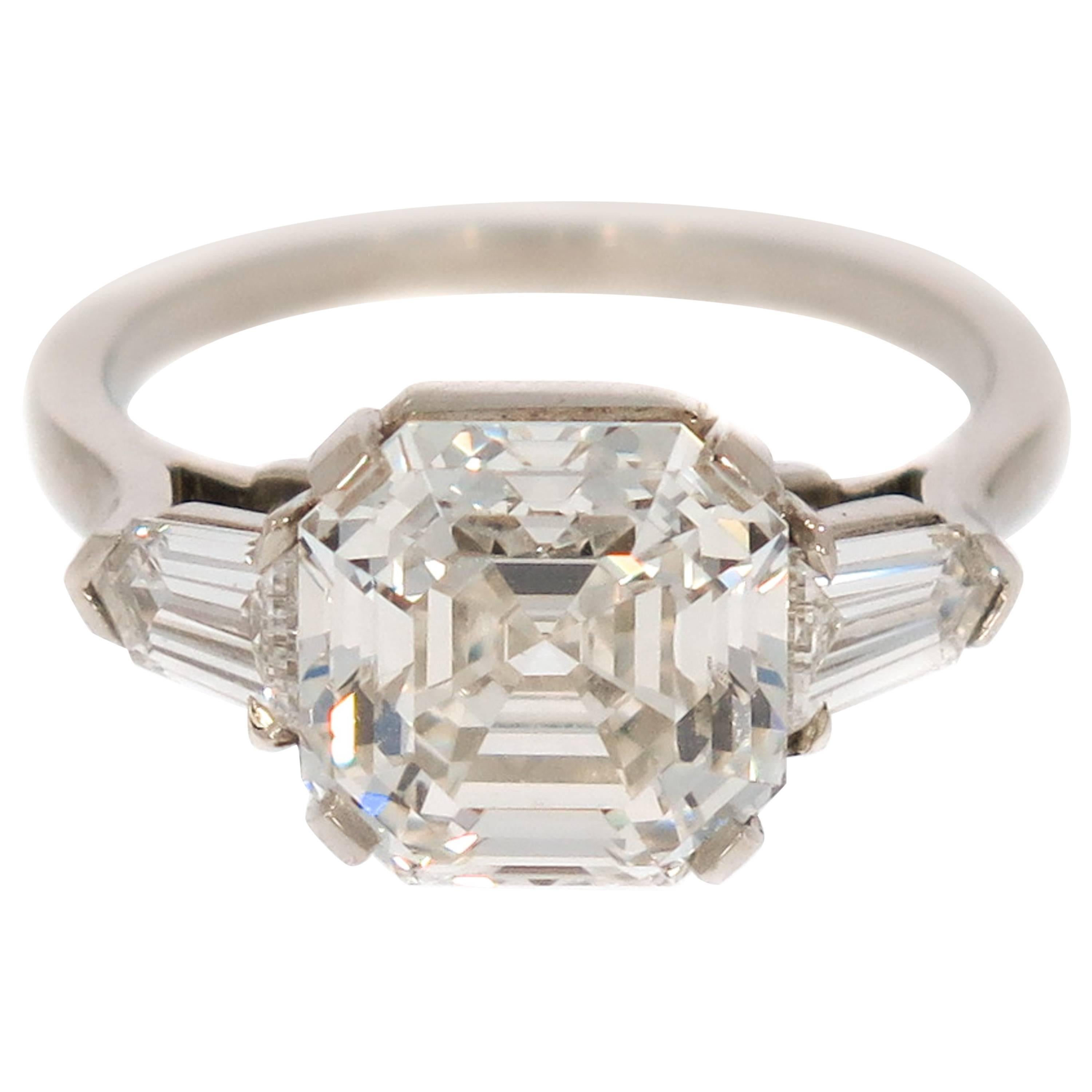 Women's GIA Certified 4.17 Carat Asscher Cut Platinum Diamond Engagement Ring