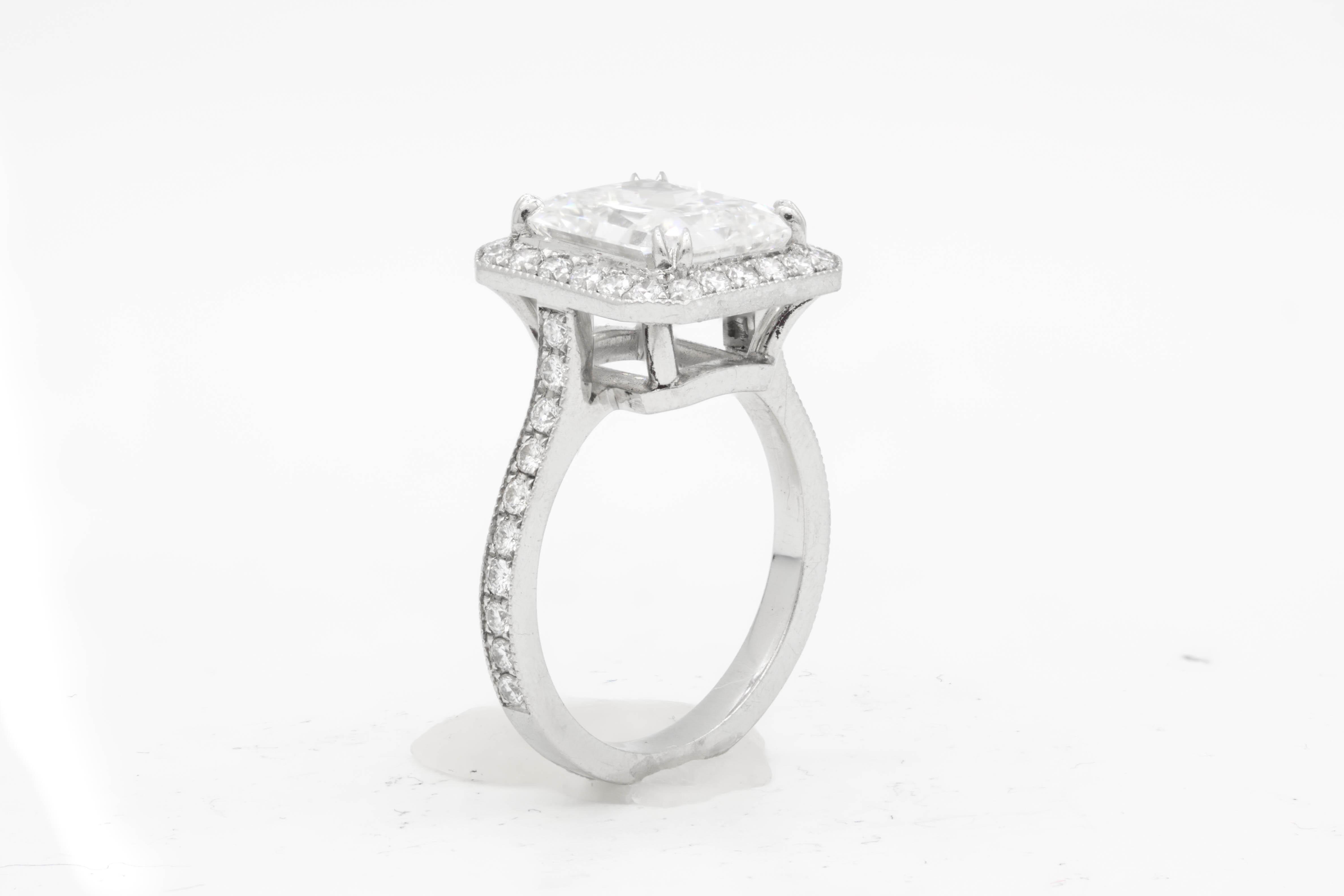 Radiant Cut GIA Certified 4.18 Carat G-VS2 Radiant Diamond Ring For Sale