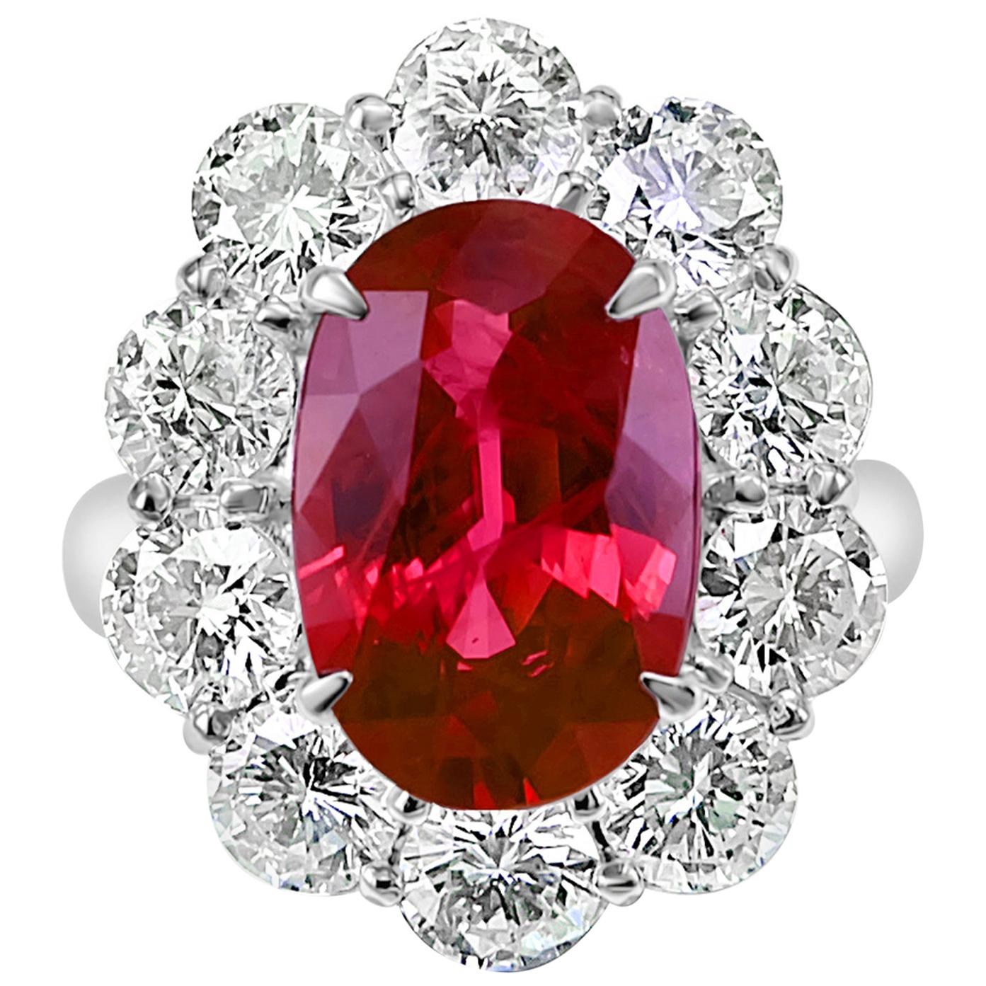 GIA Certified 4.18 Carat BURMA Ruby and 2.41 Carat Diamond Wedding Ring