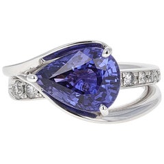 GIA Certified 4.19 Carat Color Change No Heat Sapphire and Diamond Ring