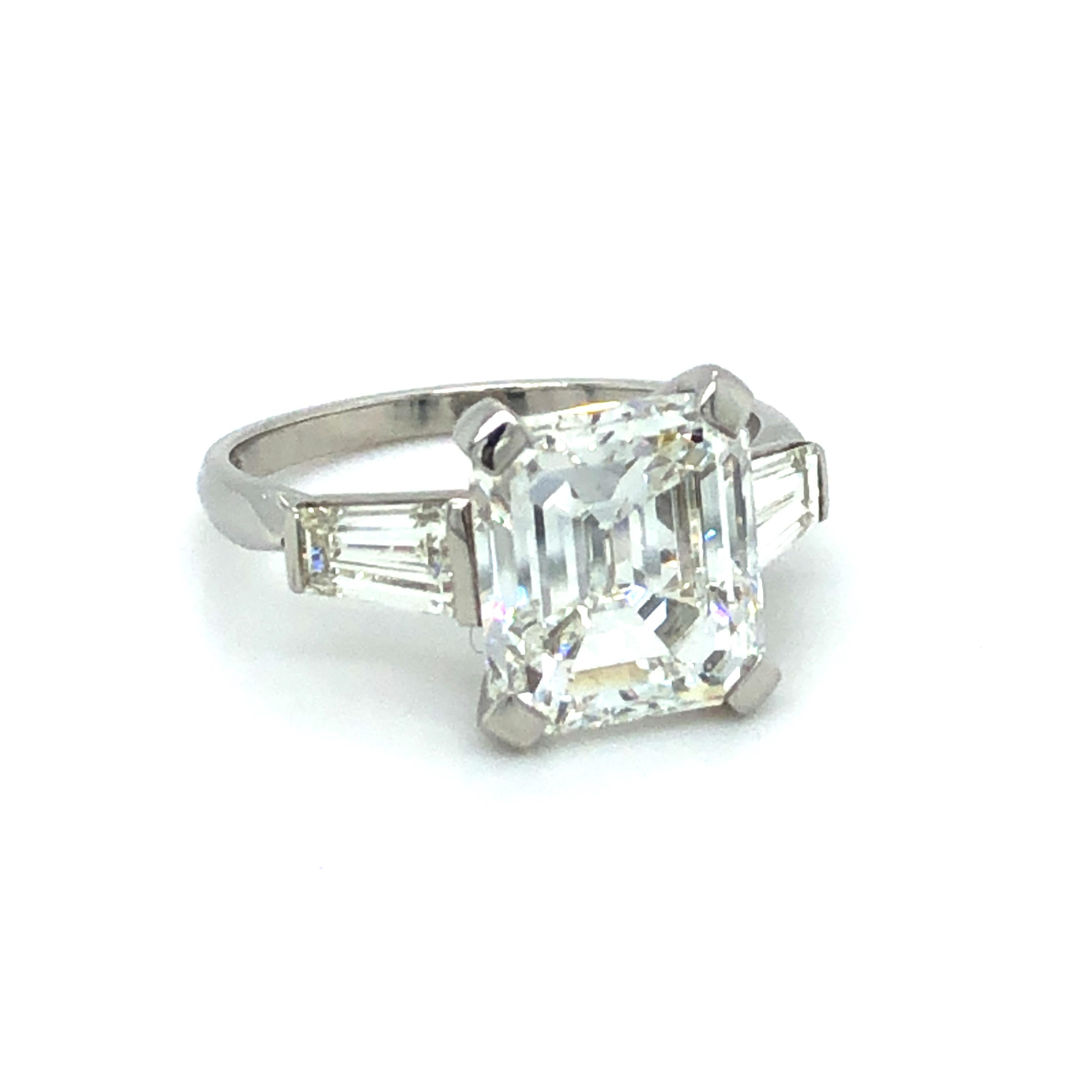 Contemporary GIA Certified 4.19 Carat Emerald Cut Diamond Ring in Platinum 950