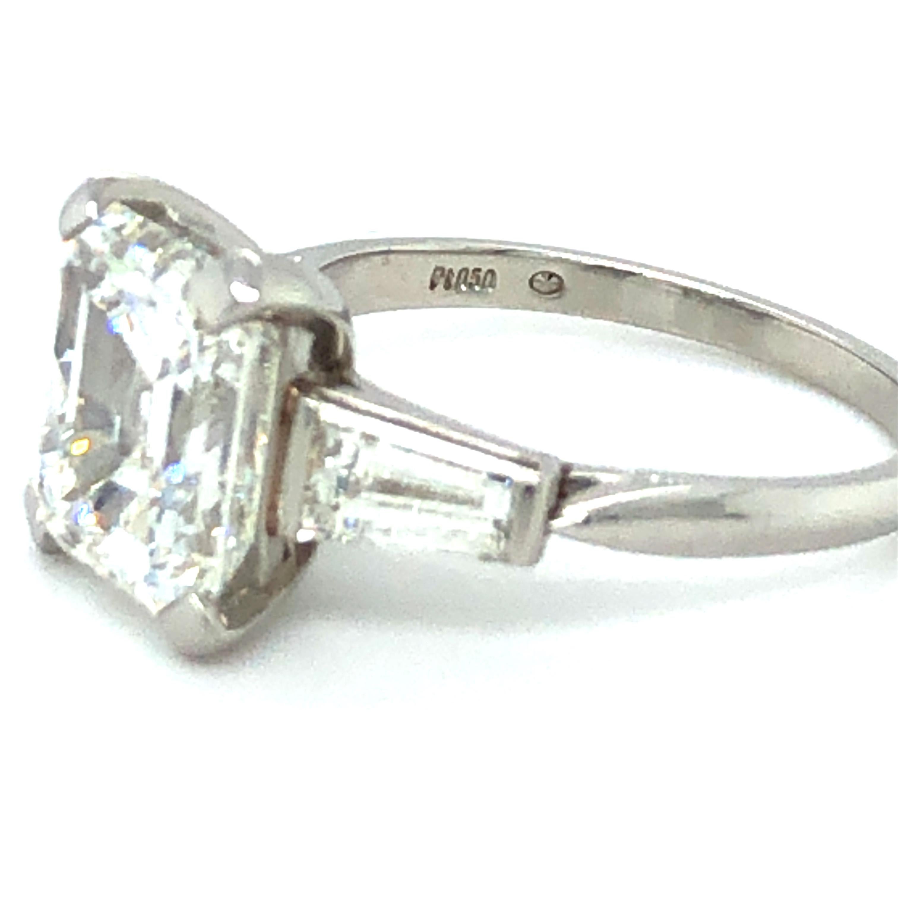 Women's or Men's GIA Certified 4.19 Carat Emerald Cut Diamond Ring in Platinum 950