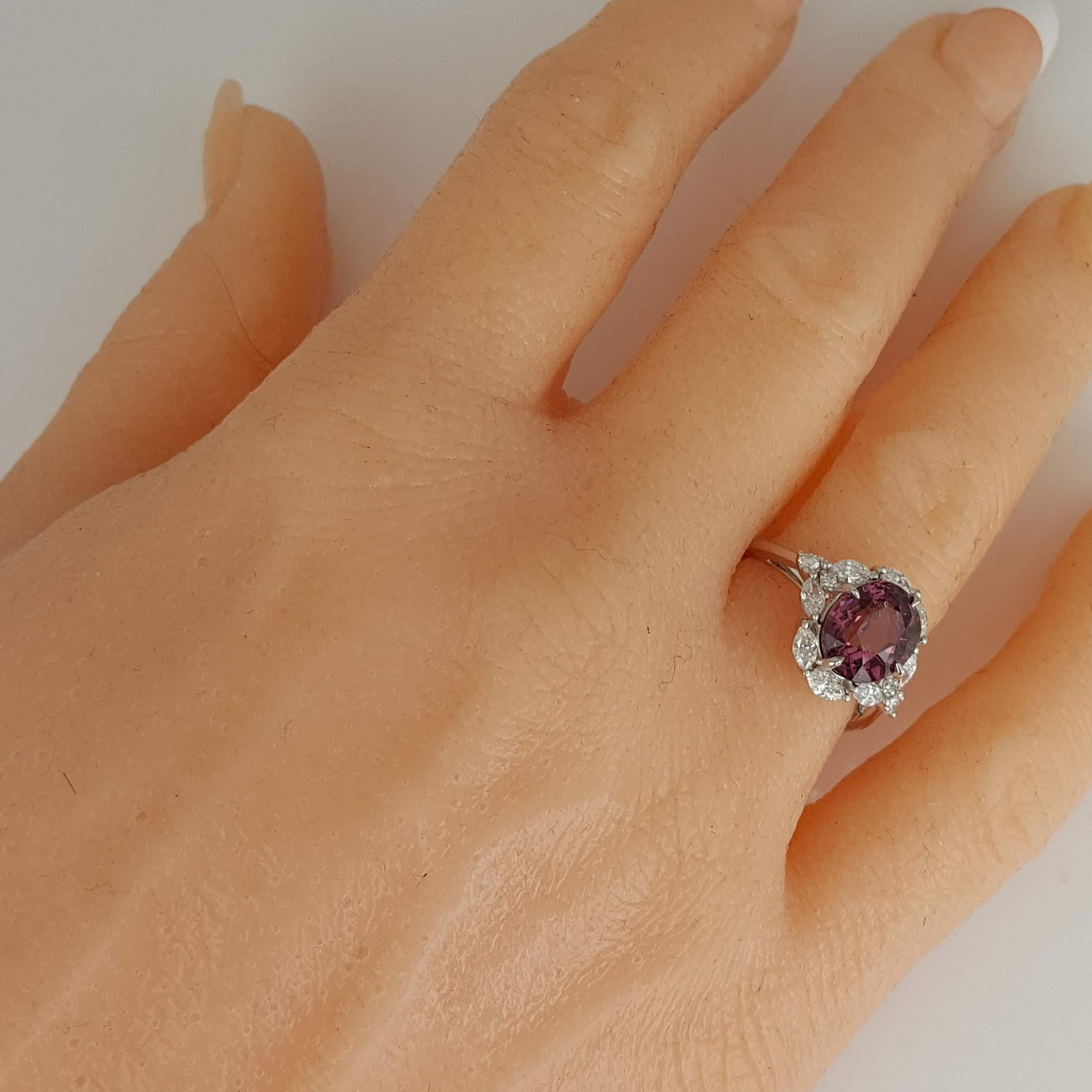 DiamondTown GIA Certified 4.19 Carat Oval Cut Exotic Pink-Purple Garnet Ring In New Condition In New York, NY