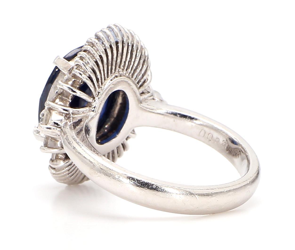 Baguette Cut GIA Certified 4.2 Carat Blue Sapphire and 1.5 Carat Diamond Cocktail Ring For Sale
