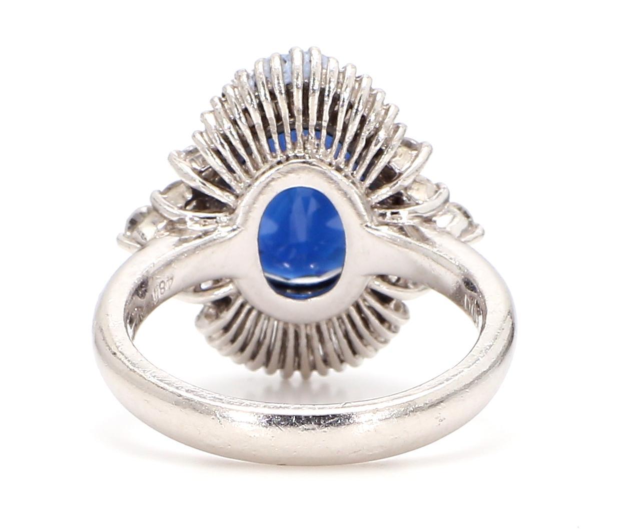 GIA Certified 4.2 Carat Blue Sapphire and 1.5 Carat Diamond Cocktail Ring In New Condition For Sale In New York, NY