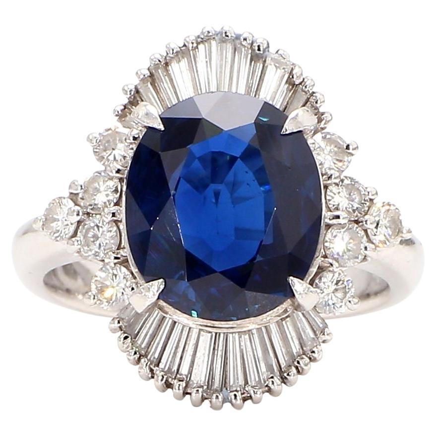 GIA Certified 4.2 Carat Blue Sapphire and 1.5 Carat Diamond Cocktail Ring For Sale