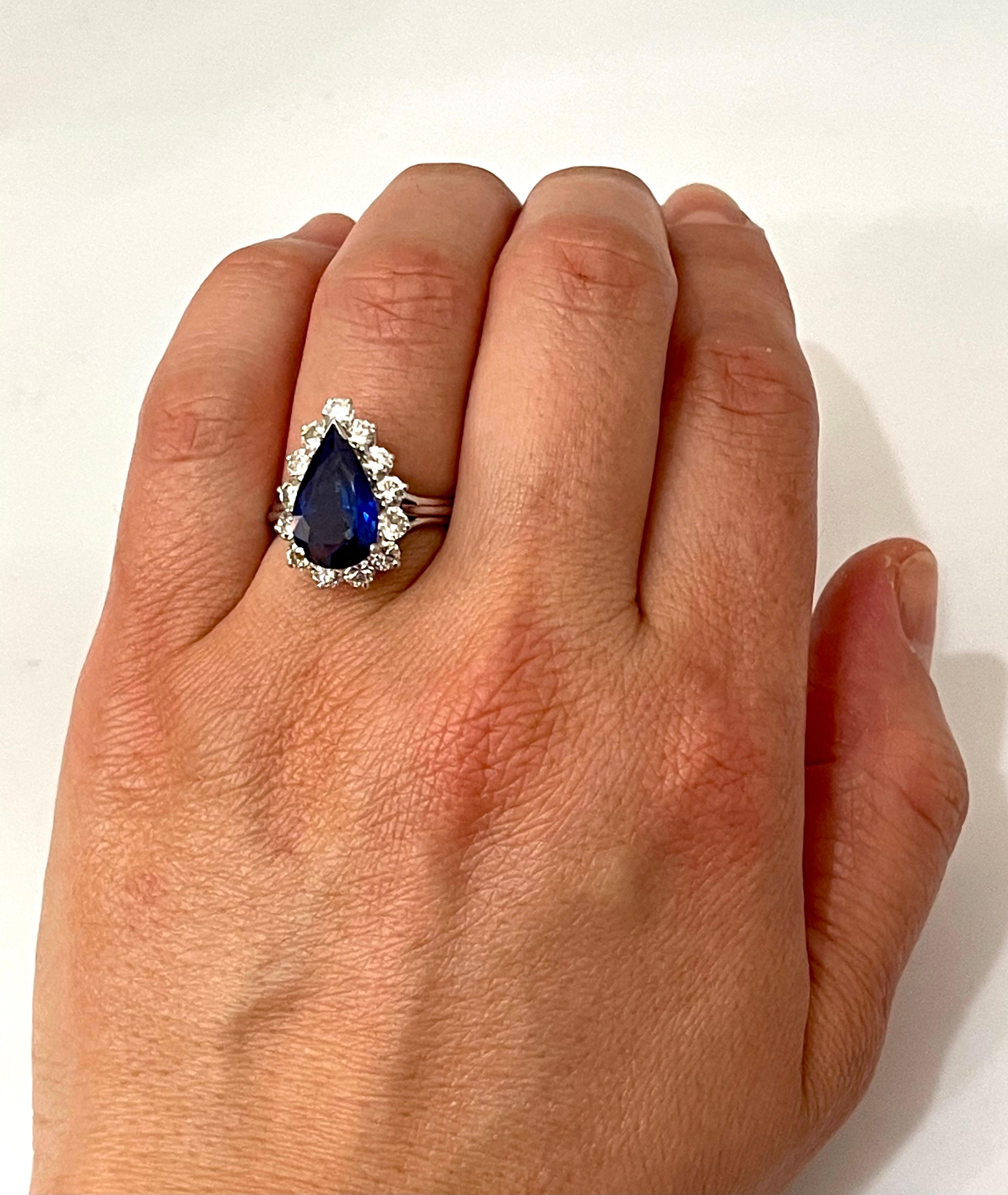 GIA Certified 4.2 Carat Ceylon Blue Pear Sapphire &  2 Ct Diamond Ring Platinum 2