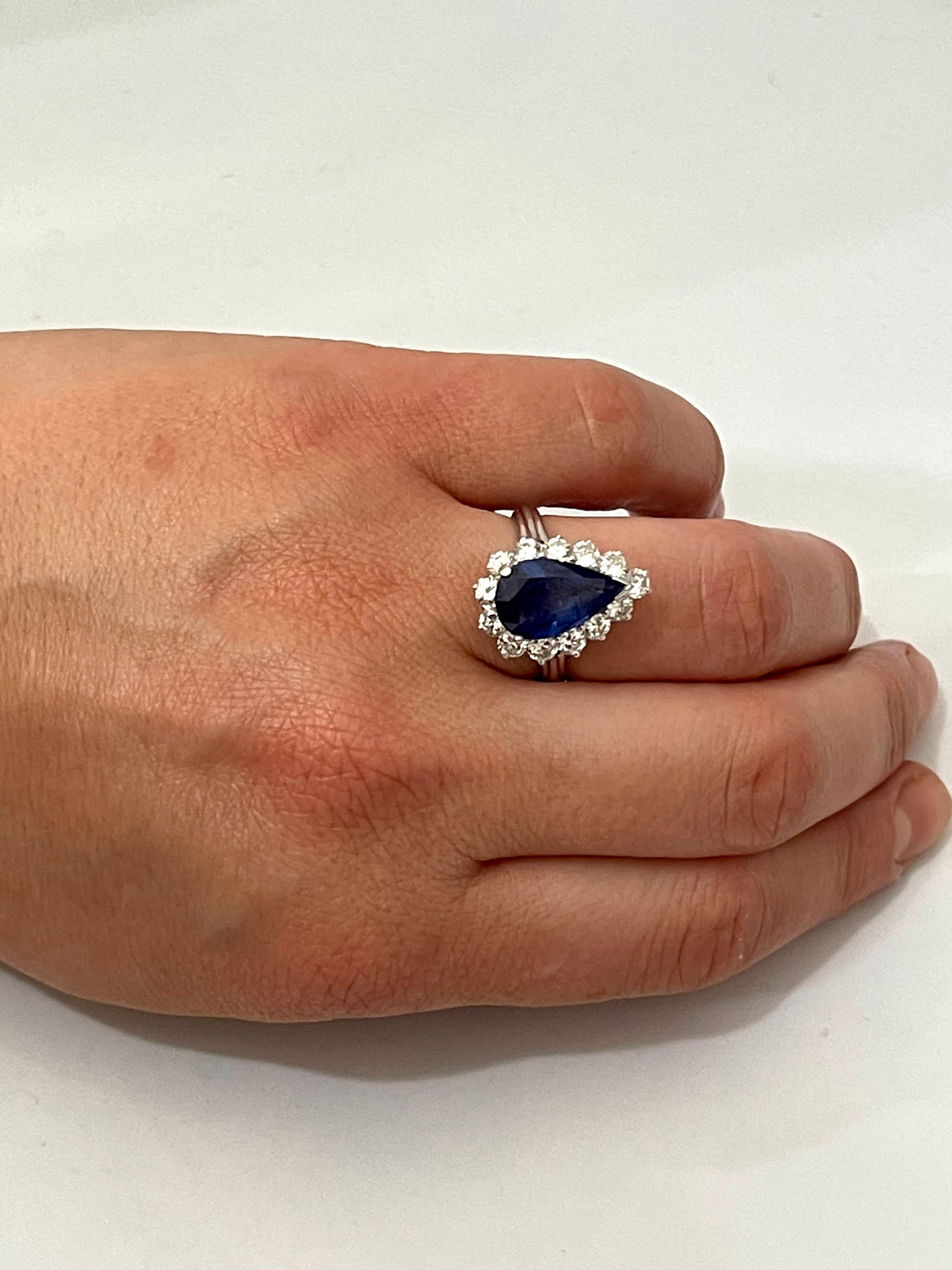 GIA Certified 4.2 Carat Ceylon Blue Pear Sapphire &  2 Ct Diamond Ring Platinum 3