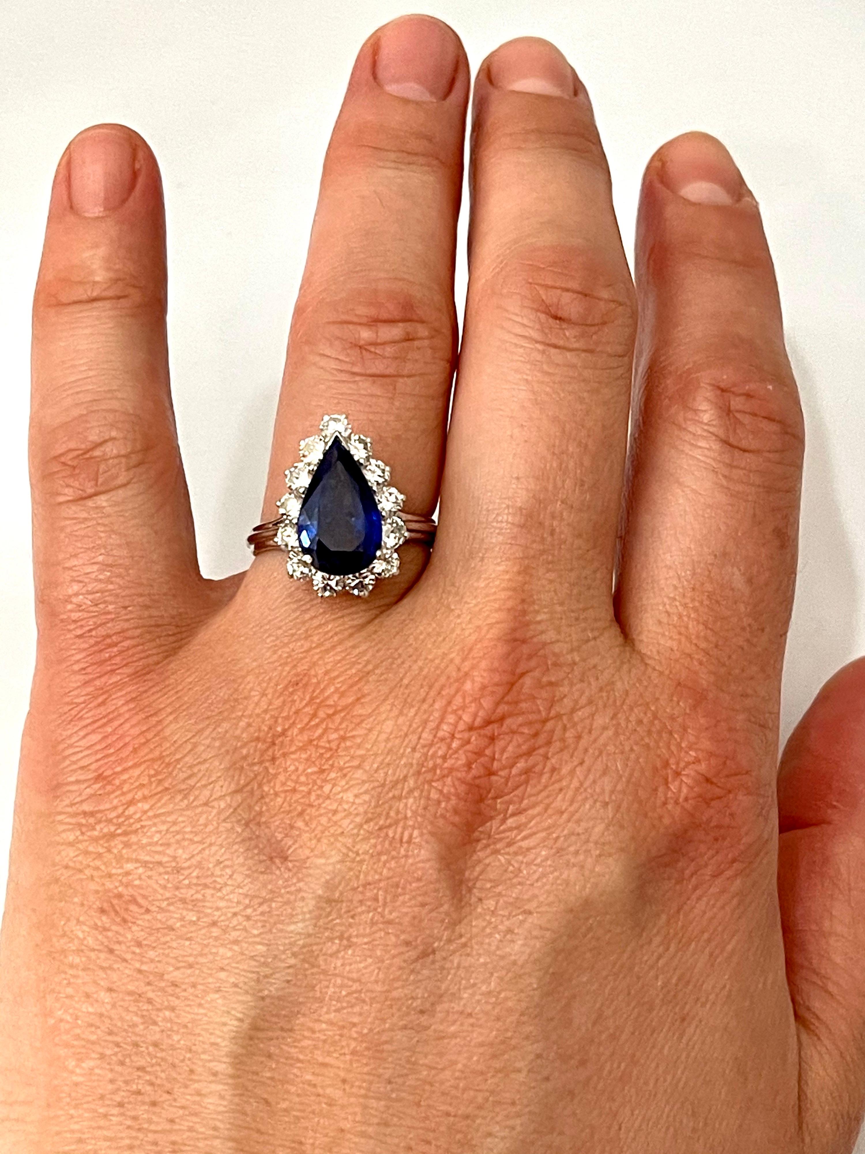 Women's GIA Certified 4.2 Carat Ceylon Blue Pear Sapphire &  2 Ct Diamond Ring Platinum