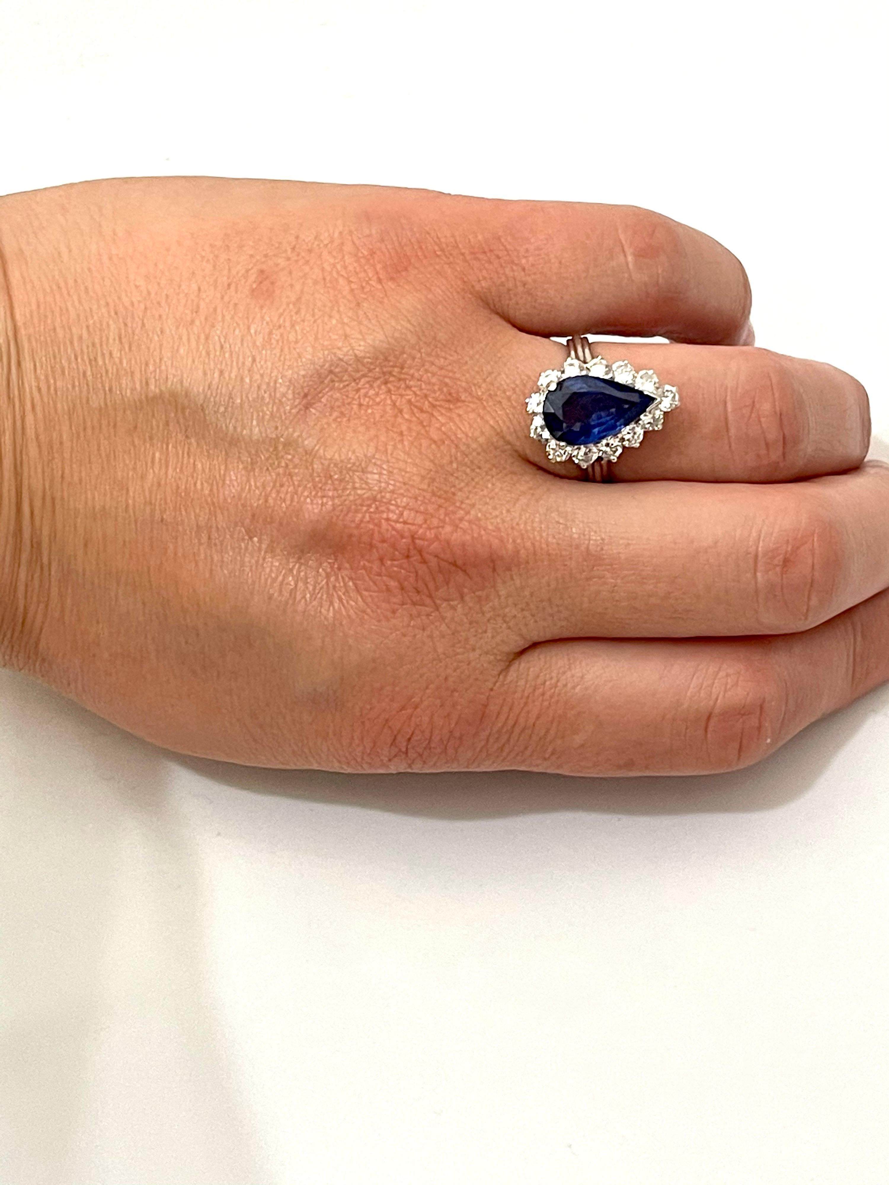 GIA Certified 4.2 Carat Ceylon Blue Pear Sapphire &  2 Ct Diamond Ring Platinum 1