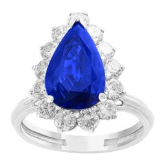 GIA Certified 4.2 Carat Ceylon Blue Pear Sapphire &  2 Ct Diamond Ring Platinum