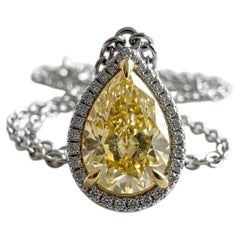 GIA Certified 4.2 Carat Fancy Brownish Yellow Pear Shape Diamond Necklace