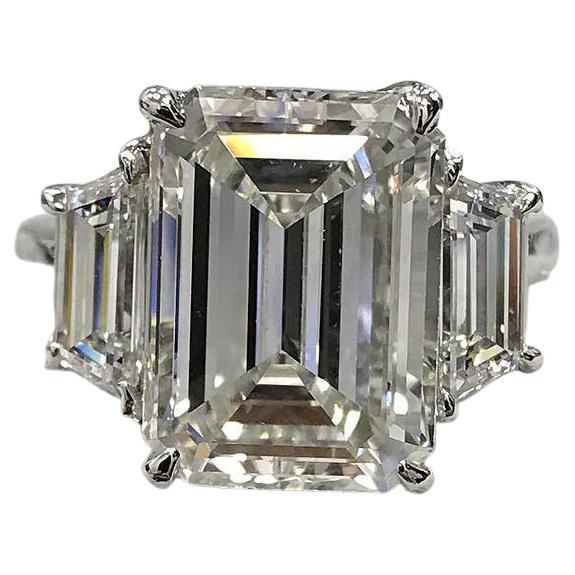 GIA Certified 4.20 Carat Emerald Cut Diamond Engagement Ring. 
