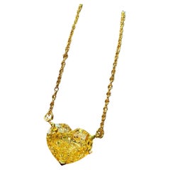GIA Certified 4.20 Carat Fancy Intense Yellow Heart Shape Diamond Pendant Gold